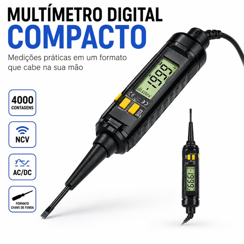 Multímetro Digital Tipo Chave De Fenda 600V NCV Portátil
