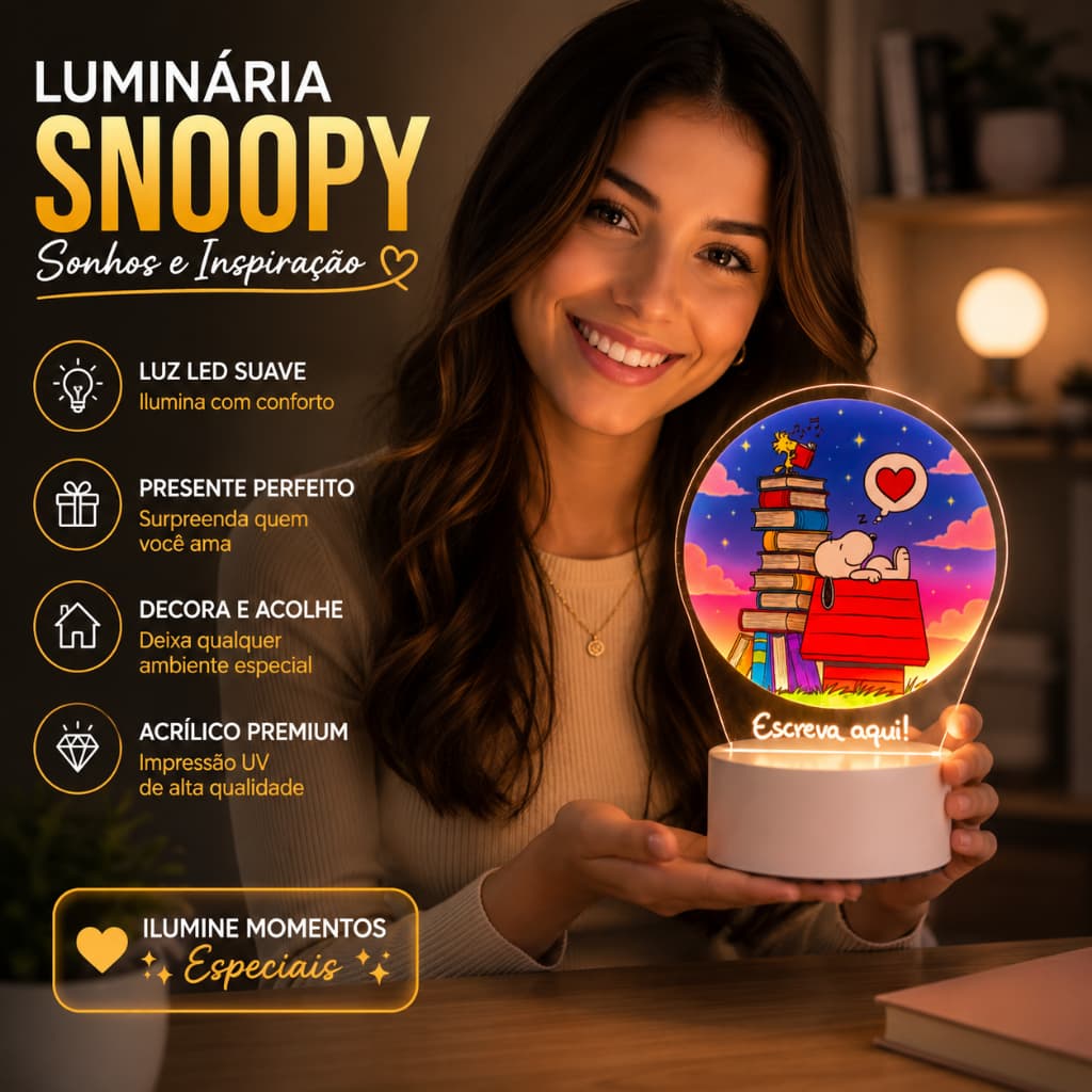 Luminária LED UV Snoopy Apaixonado 3D Colorida Abajur Decorativo Quarto Infantil Presente Criativo Luz Noturna Decoração