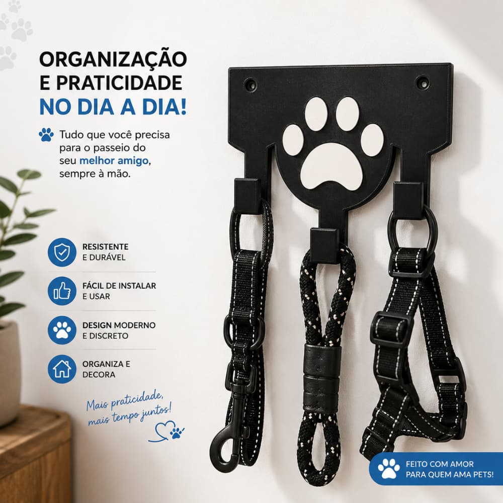 Porta Guias E Coleiras Pet De Parede - Organizador Patinhas