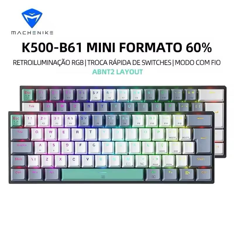 Teclado Mecânico Gamer 60% RGB Hot-Swap Machenike K500-B61 ABNT2
