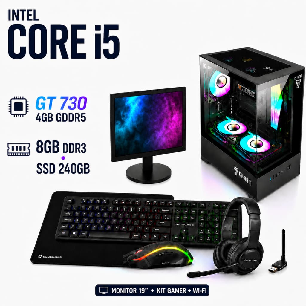 PC Gamer Intel Core i5 2ª ou 3ª Geração 8GB DDR3 SSD 240GB GT 730 4GB GDDR5 Monitor 19 Full HD Kit Gamer Wi-Fi