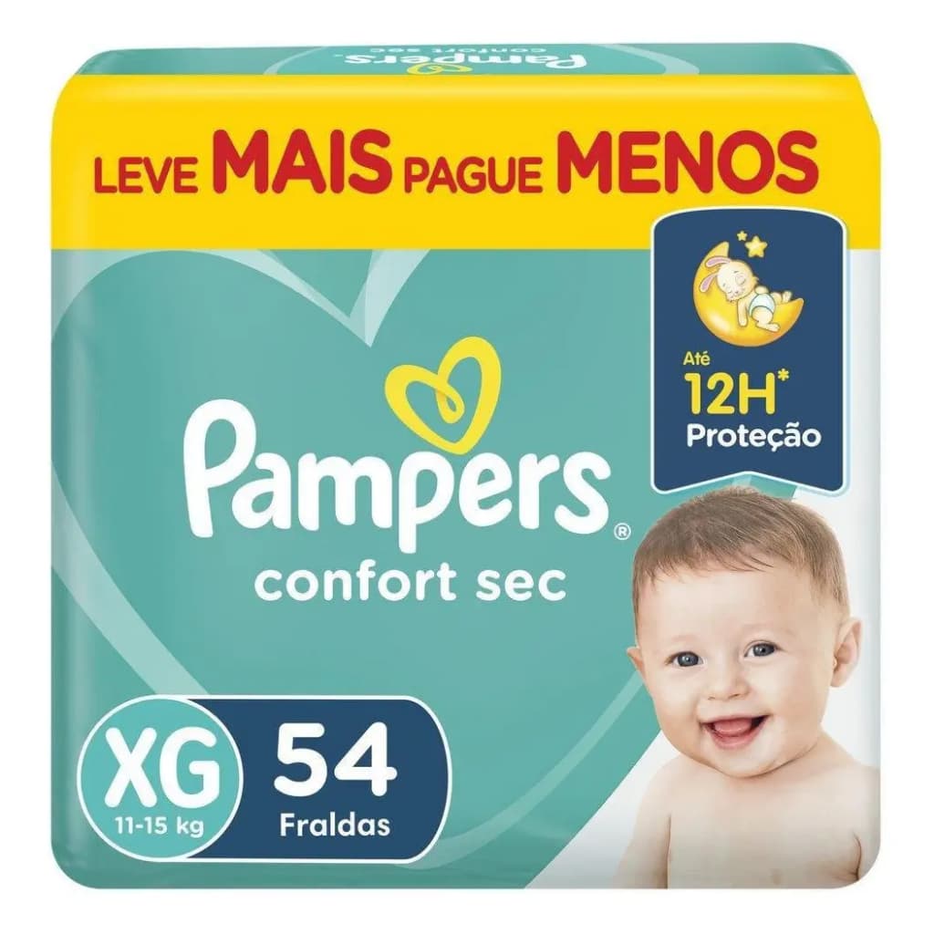 Fralda Pampers Confort Sec XG 54 Unidades Extra Grande (XG) Sem Gênero - unissex - fralda infantil