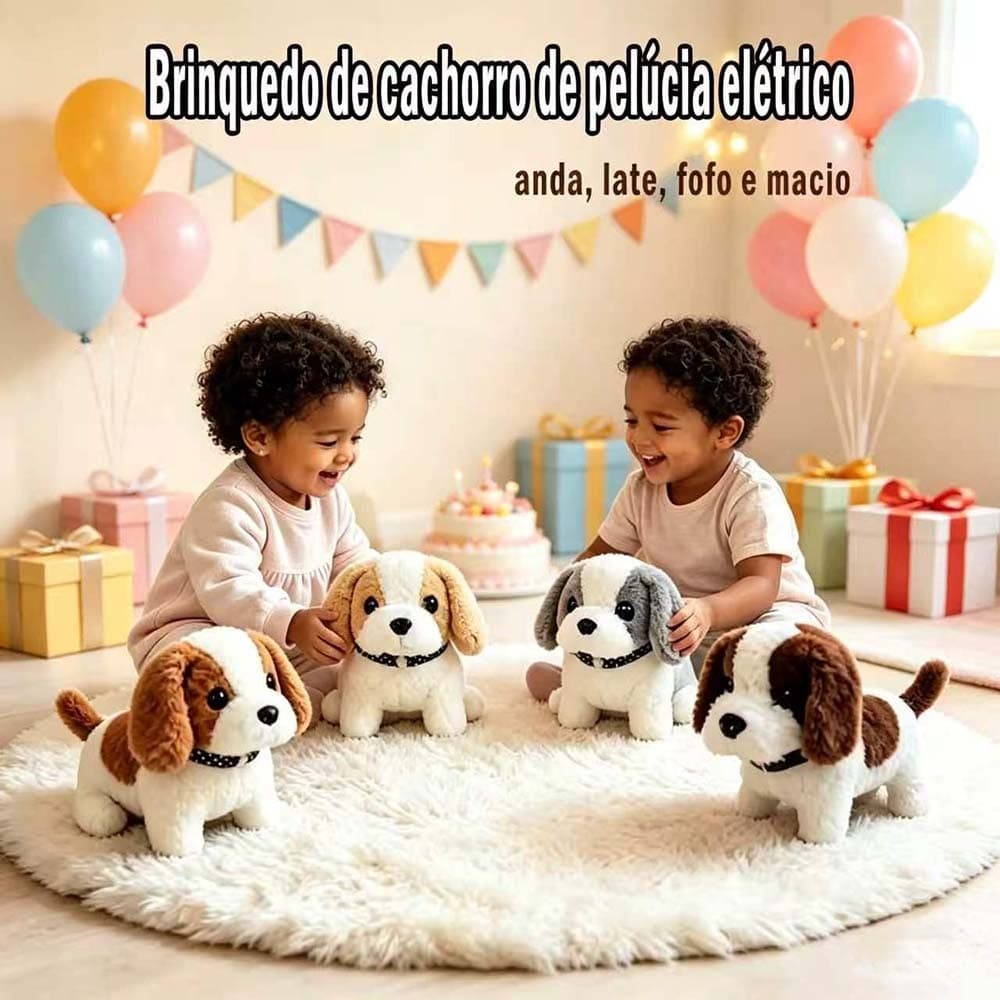 Brinquedo Cachorrinho Pelúcia Elétrico Interativo - Anda, Late e Abana o Rabo, Presente Ideal para Crianças！