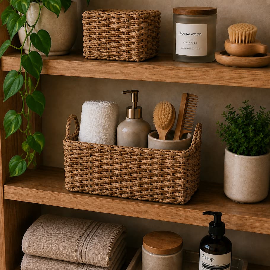 Cesto Decorativo Organizador Multiuso Com Alças Para Quarto Banheiro e Prateleira