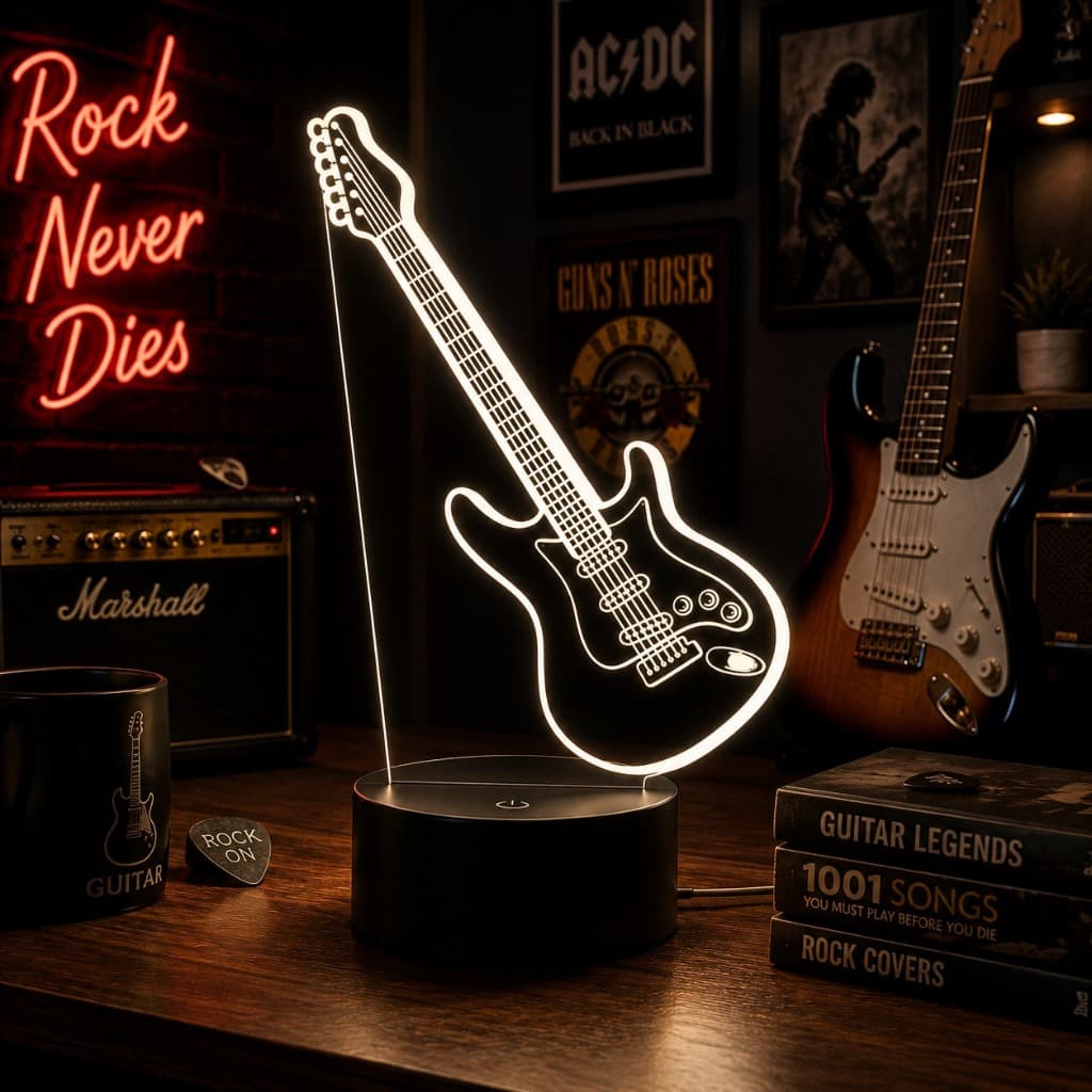 Luminária Led 3d | Guitarra Musica Banda | Abajur Presente Criativo Decoração Multicores