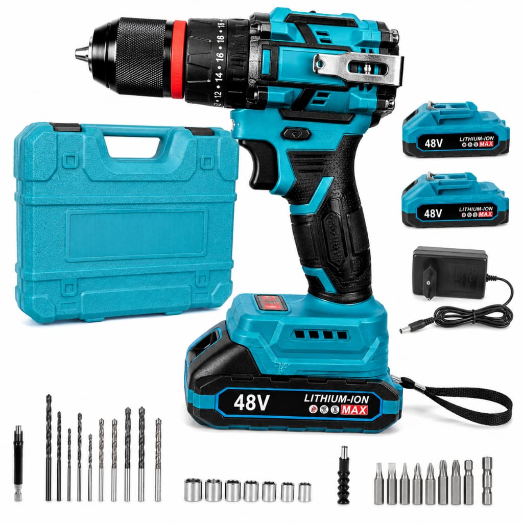 Parafusadeira Furadeira de Impacto 48V Brushless 2 Baterias Dinho + Maleta