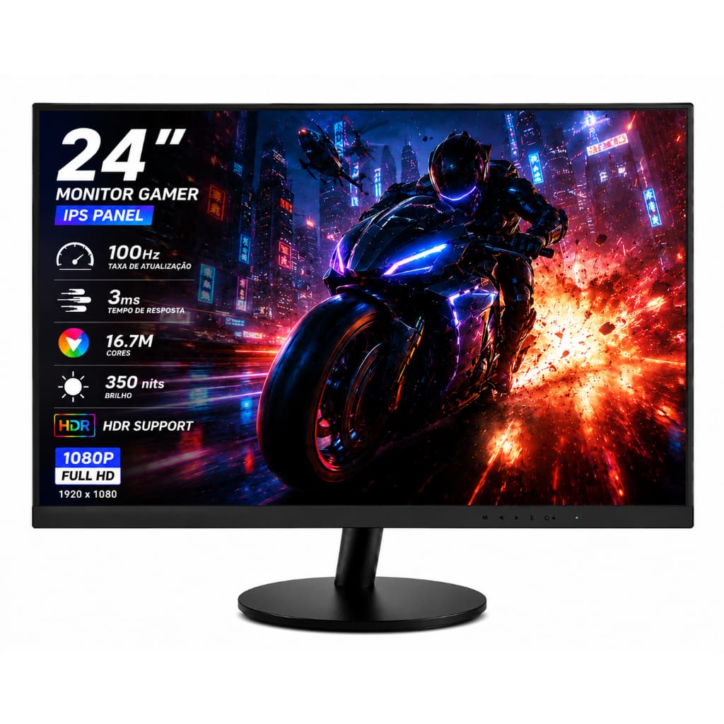 Vorix Monitor Curvo Gamer 24" IPS Full HD 100Hz 3ms FreeSync, Tela Ultrafina, Conexões HDMI/DP