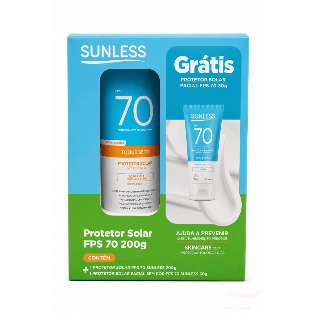 Protetor Solar FPS70 200g + Protetor Solar Facial sem Cor FPS70 Sunless 30g