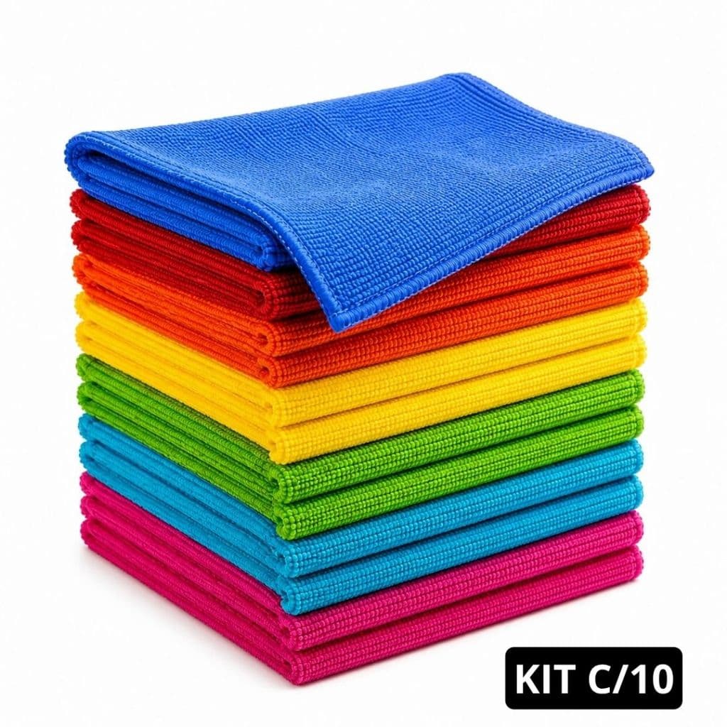 Kit 10 Panos de Limpeza Alta Absorção Microfibra Multiuso Felpudo Limpa Carro Casa Vidro