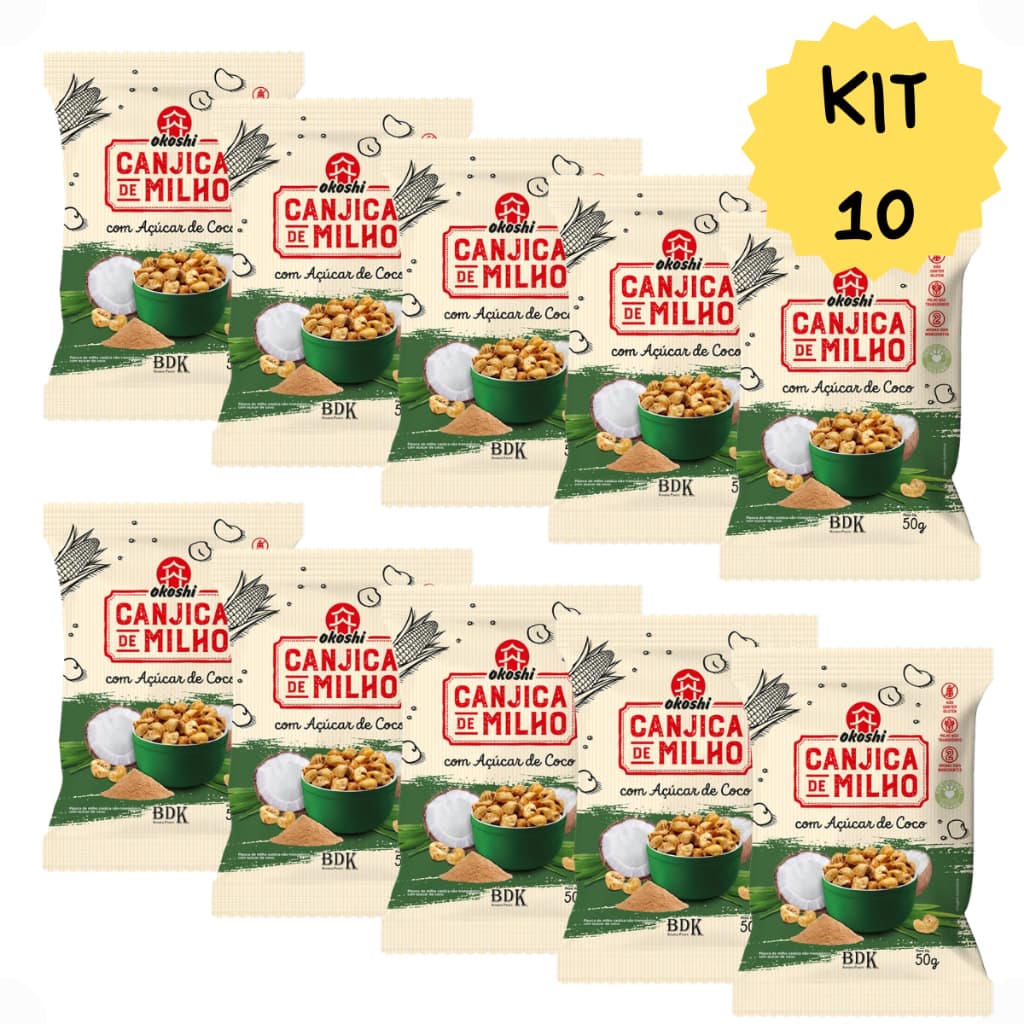 Kit 10 Pipoca Canjica Milho Doce Açúcar Coco Saudável Natural