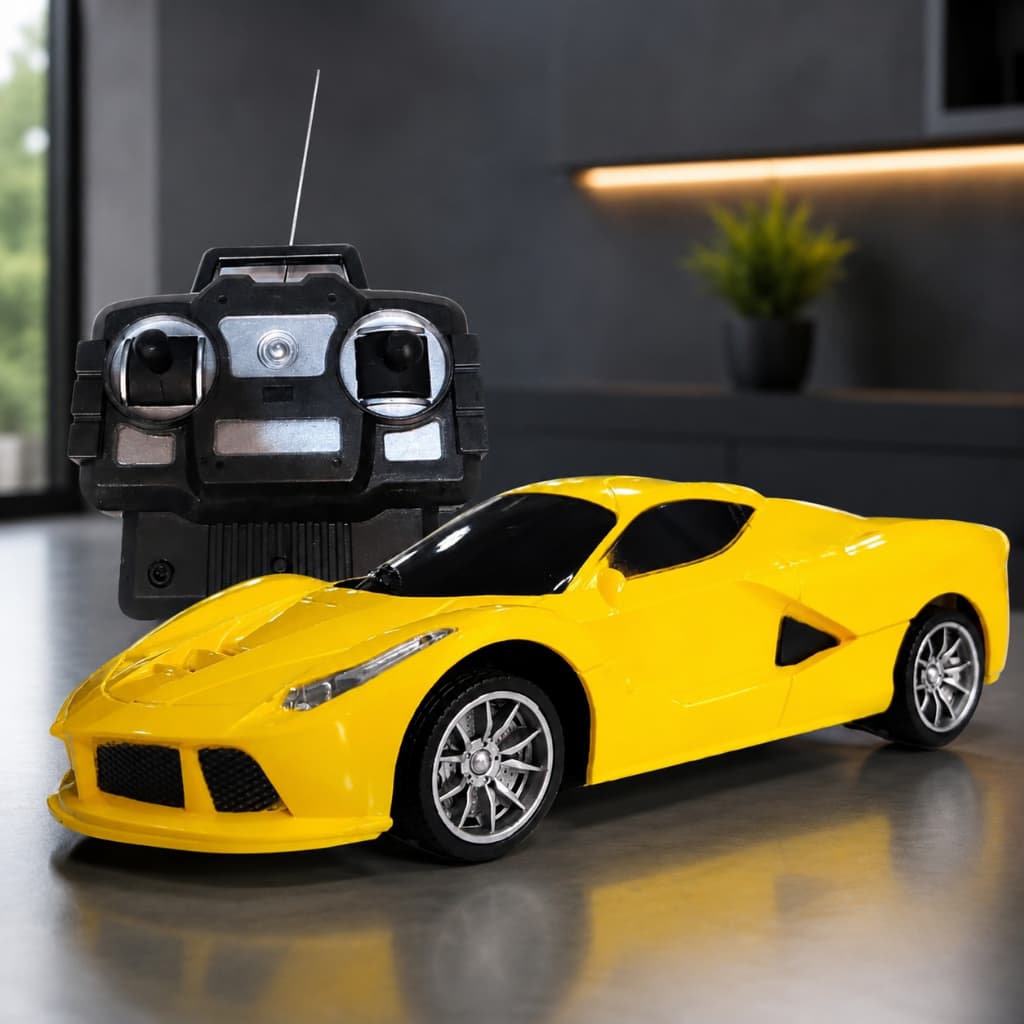 Carrinho de Controle Remoto Carro Veloz Amarelo Brinquedo de Menino Escala 1:24