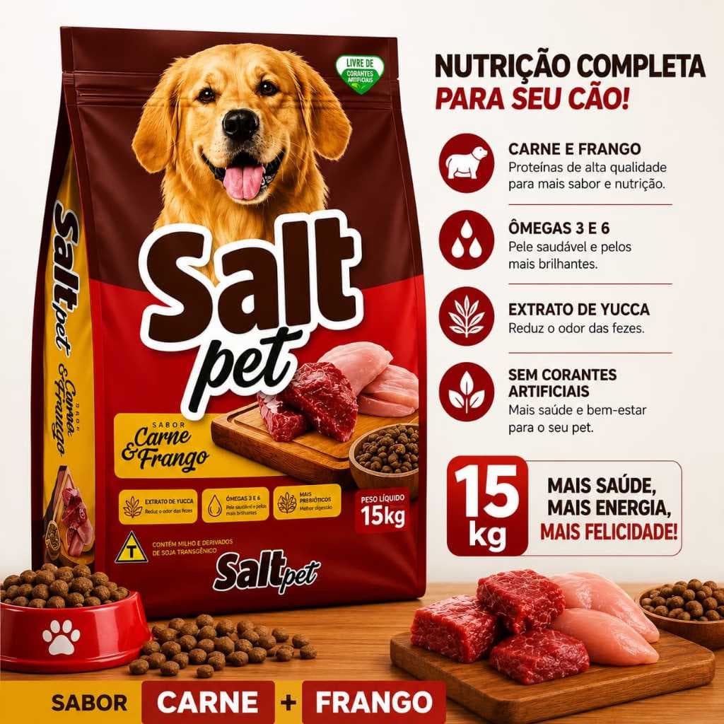Ração para Cachorro Adulto 30kg Carne e Frango Alimento Nutritivo Completo para Cães 