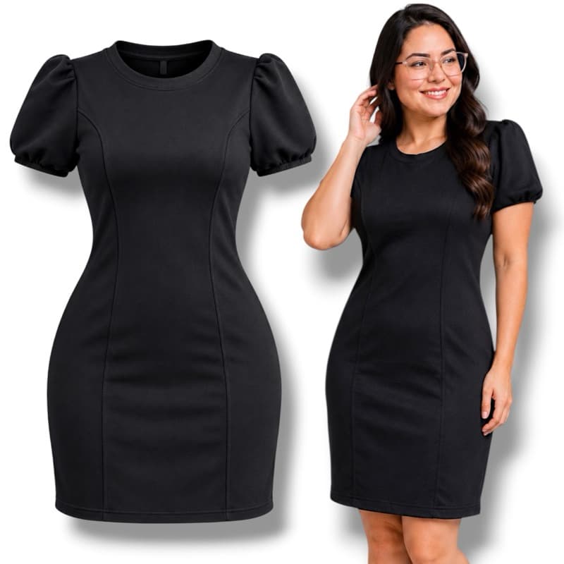 Vestido Curto Feminino Moletinho Tubinho Manga Curta Bufante Verão Casual Moda Feminina Elegante
