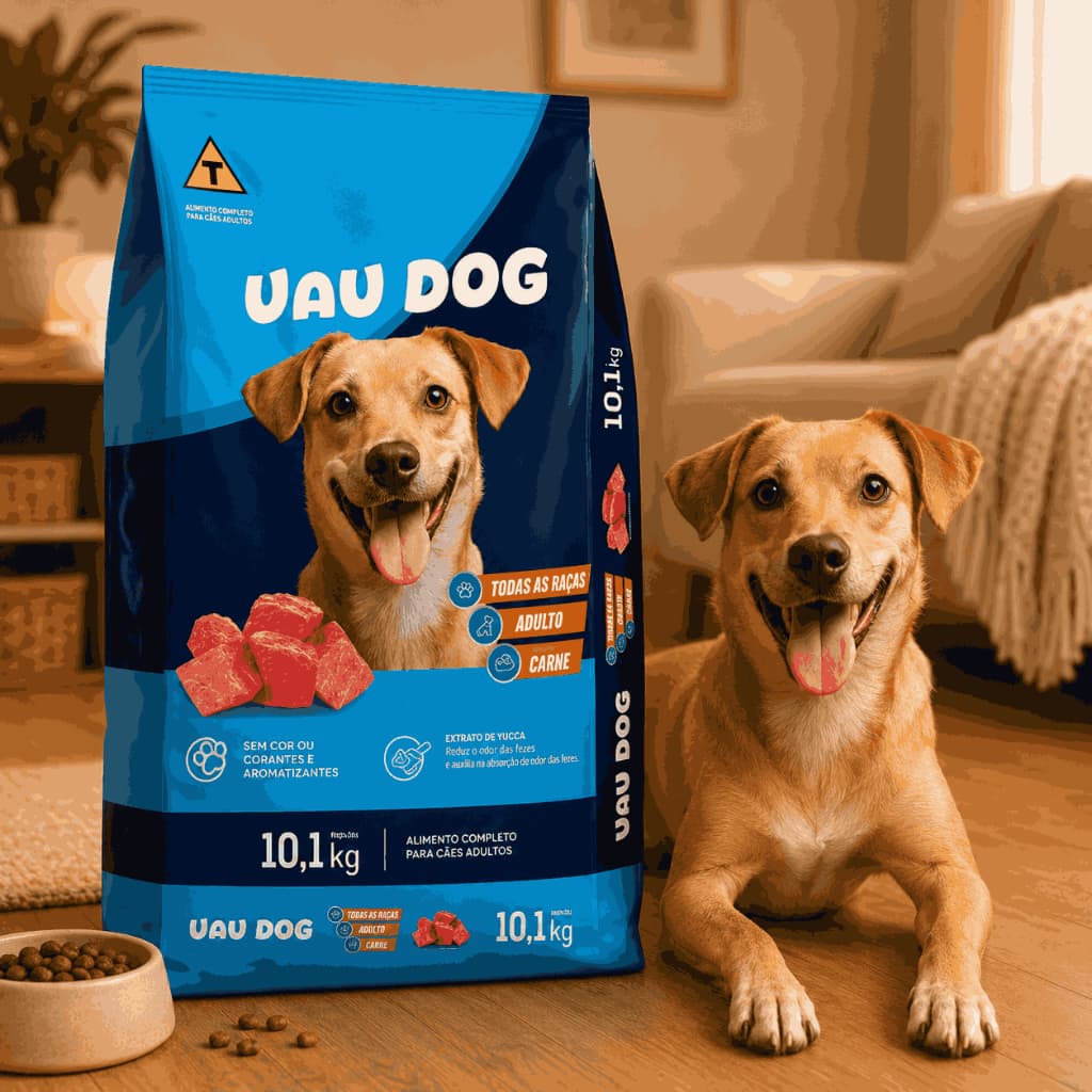 Racao Para Caes Adultos Cachorro Adulto Todas as Raças Uau Dog Sabor Carne 10kg
