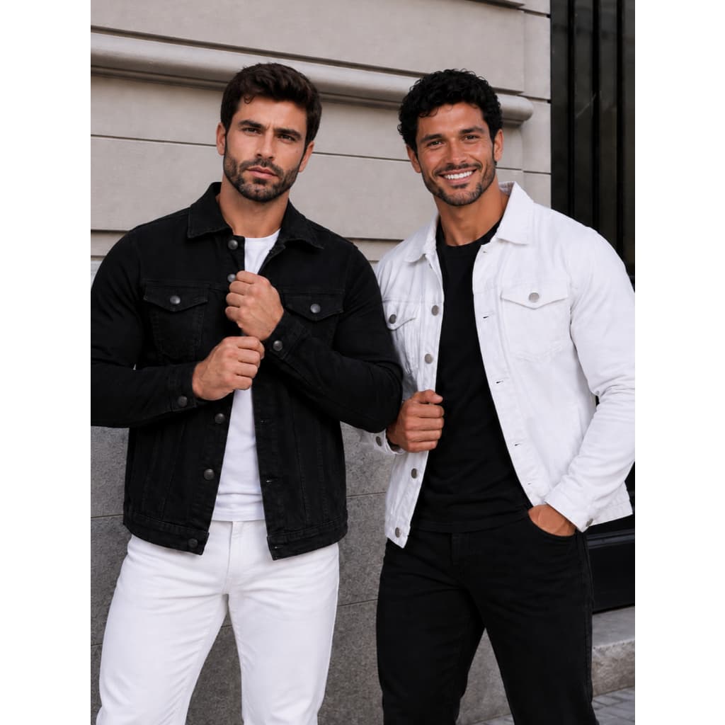 KiT  2 Jaqueta Masculina Jeans Sarja Masculina Fit Coloridas Casual Versátil