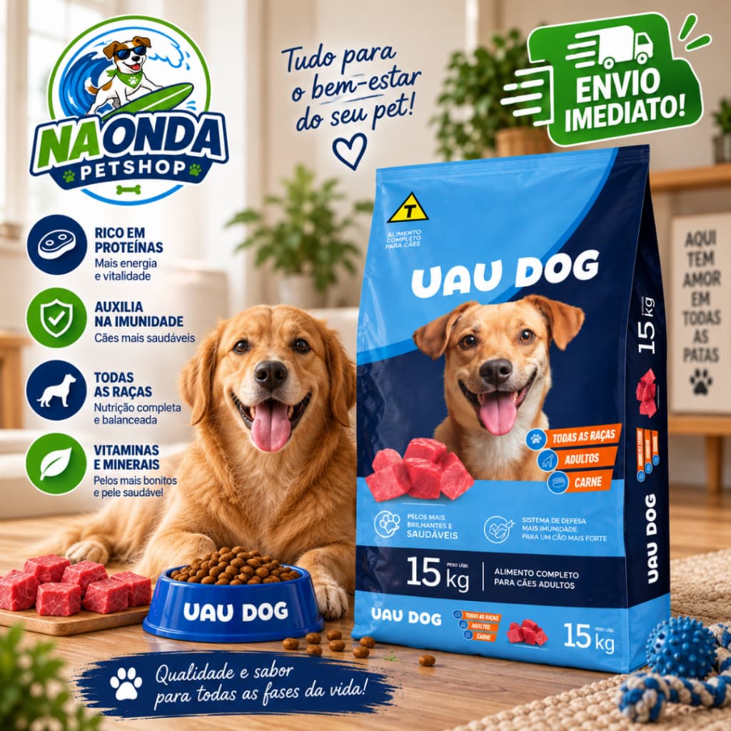 Ração Uau Dog Para Cachorro Adulto Todas As Raças Carne 15kg - Envio Imediato