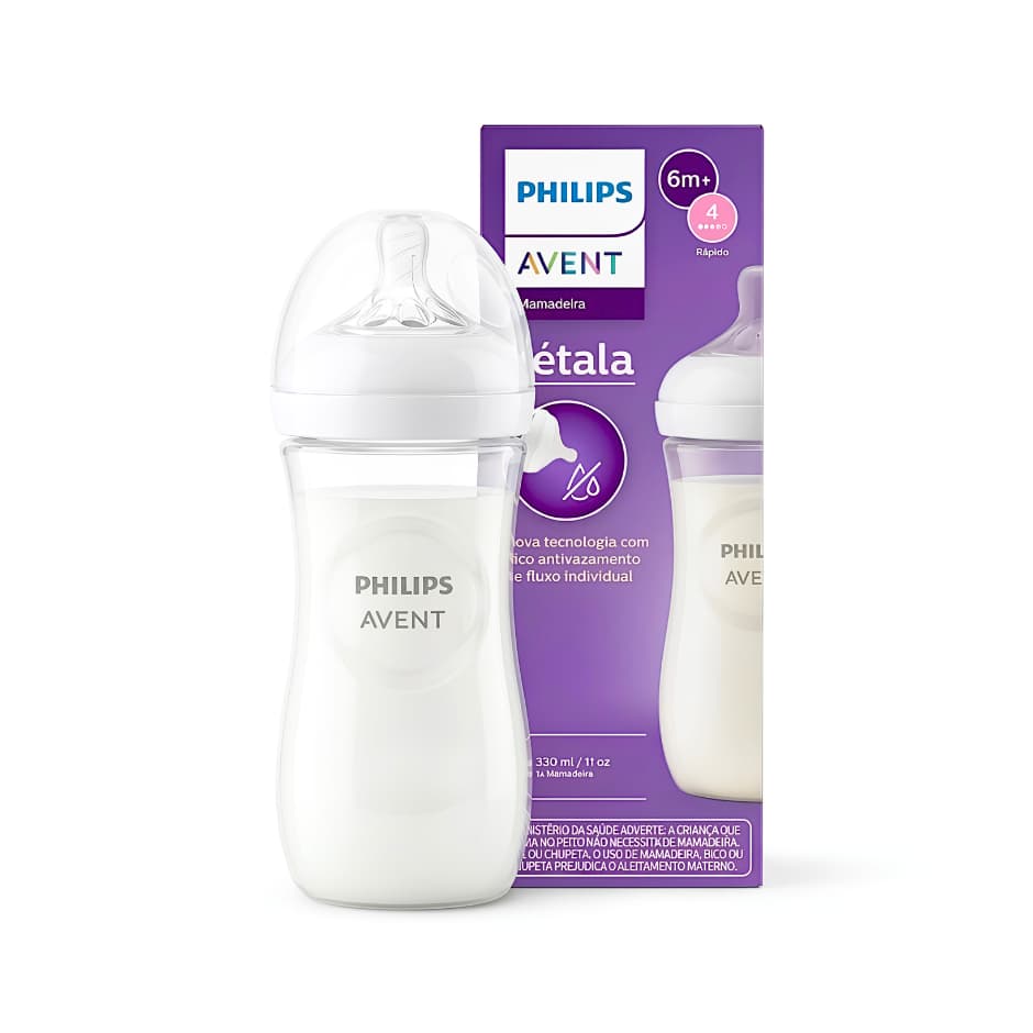 Mamadeira Bebê Pétala 330ml Bico Silicone Fluxo Rápido 6m+ Mod Avent
