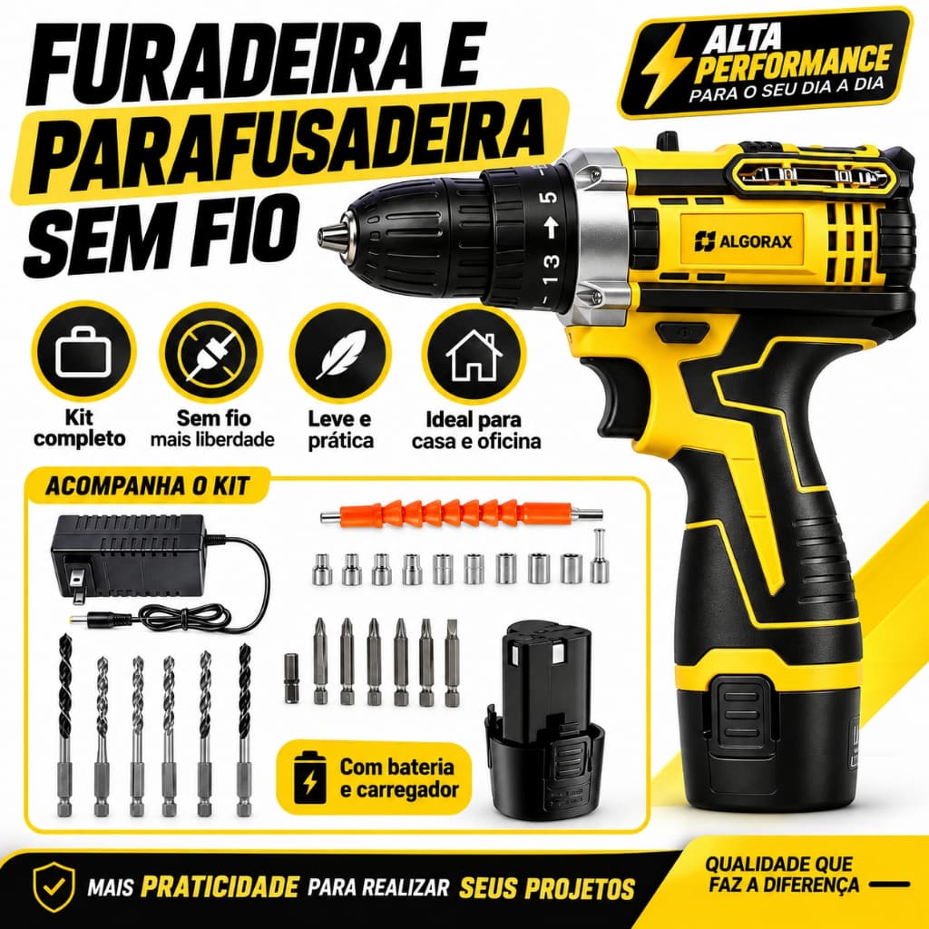 【3 Anos Gar】 Furadeira Martelete Parafusadeira 12V Profissional Bateria Multifuncional