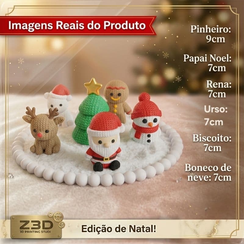 Kit Decoração Natalina Vila de Natal 6 Peças Miniaturas Enfeite Natal textura estilo crochê/amigurumi Mat. Pla Premium
