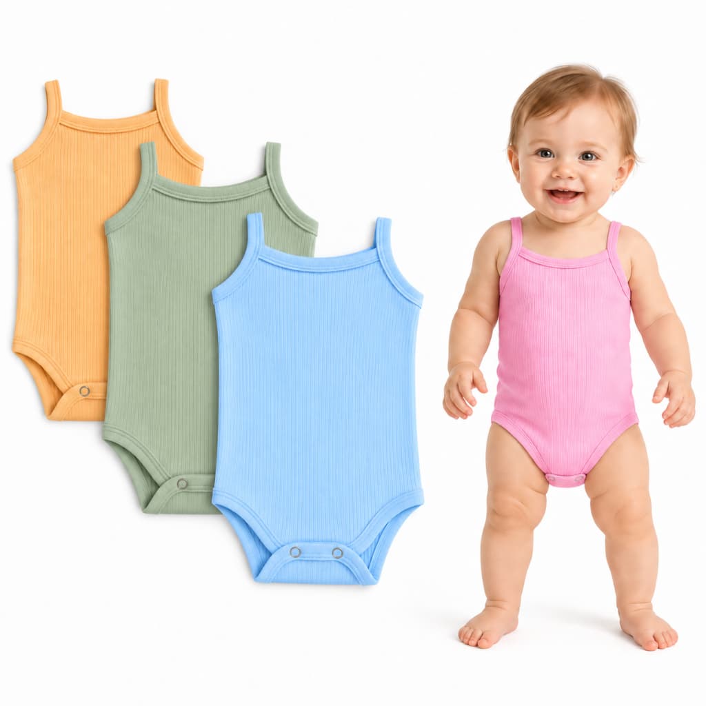 Kit 3 Peças Body Canelado Animado Bodie Tapa Fralda Conforto Bebê Enxoval