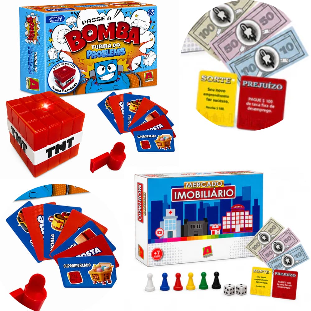 Kit Jogos em Familia Passe a Bomba Problems + Mercado Mobiliário Algazarra