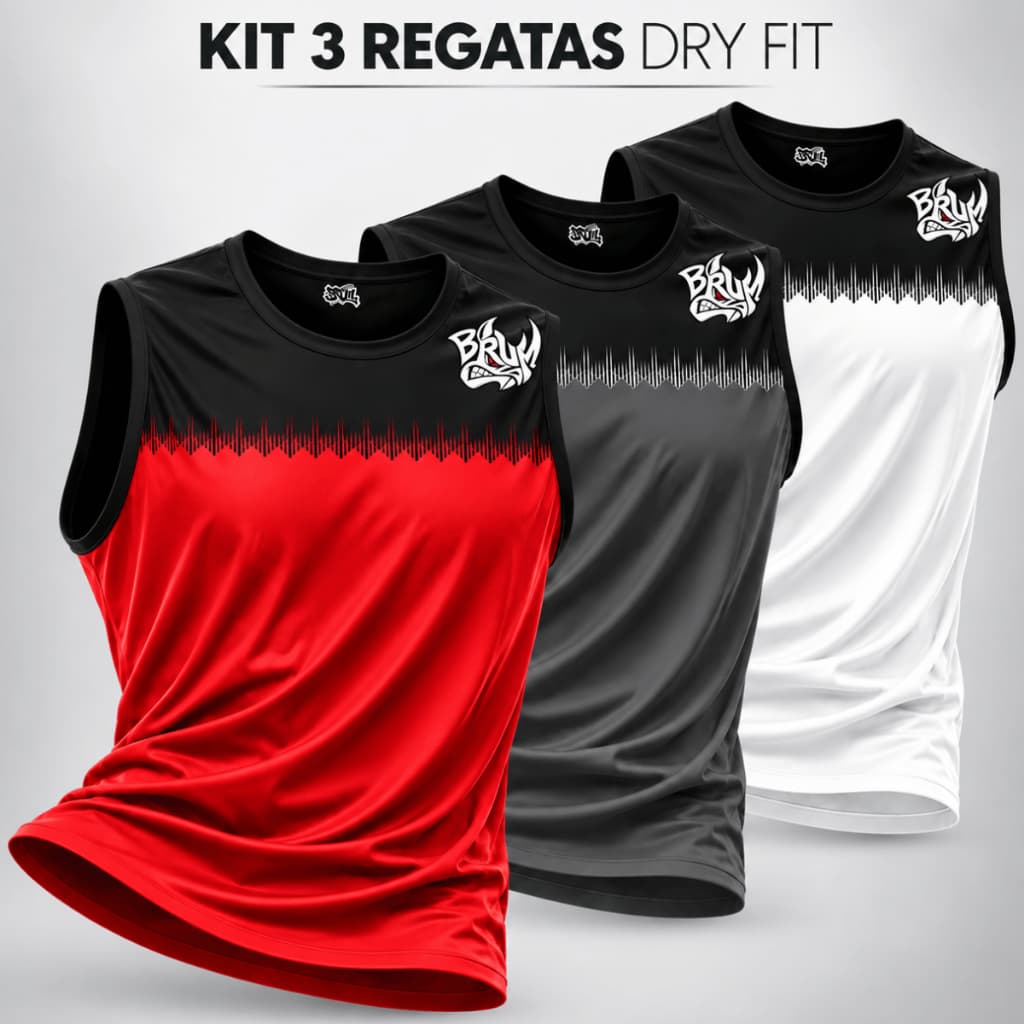 Kit 3 Regatas Masculinas Dry Fit Secagem Rápida Academia Treino Musculação Corrida Funcional Esportiva