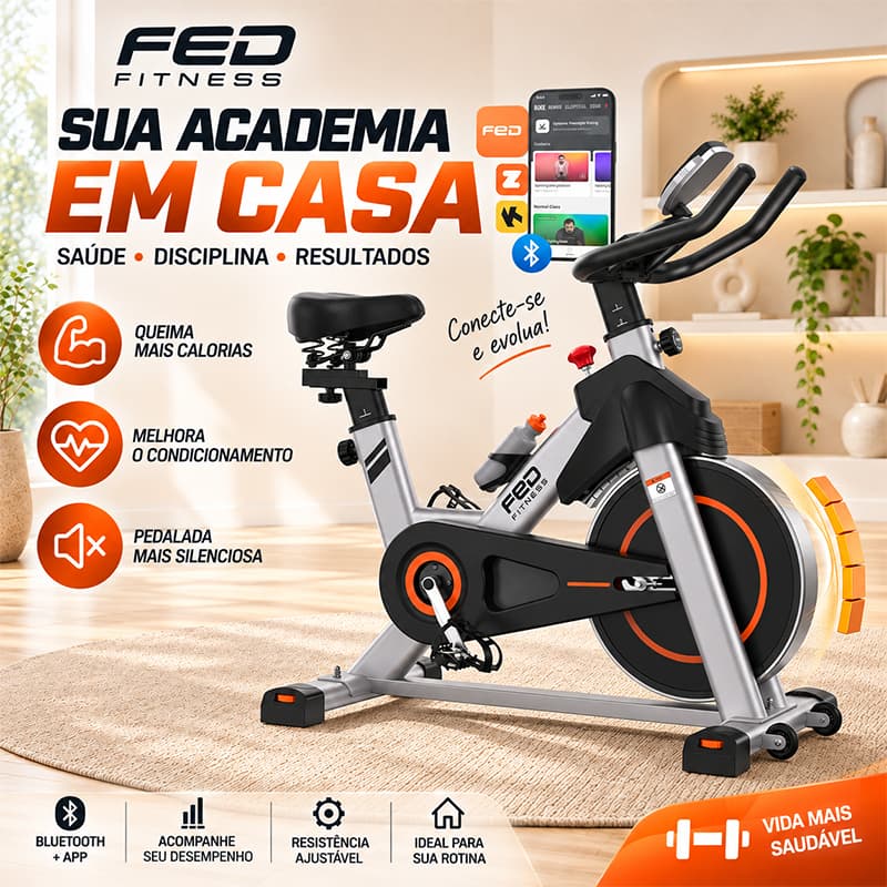 Bicicleta Ergométrica FED Spinning Roda de Inércia 18KG até 180KG magnética FED-001C