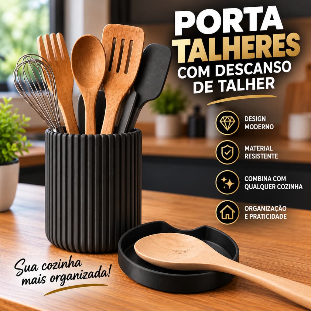 Organizador Porta Utensílios Cozinha + Descanso Talher Canelado Drenagem Moderno Suporte Talheres Multiuso Resistente
