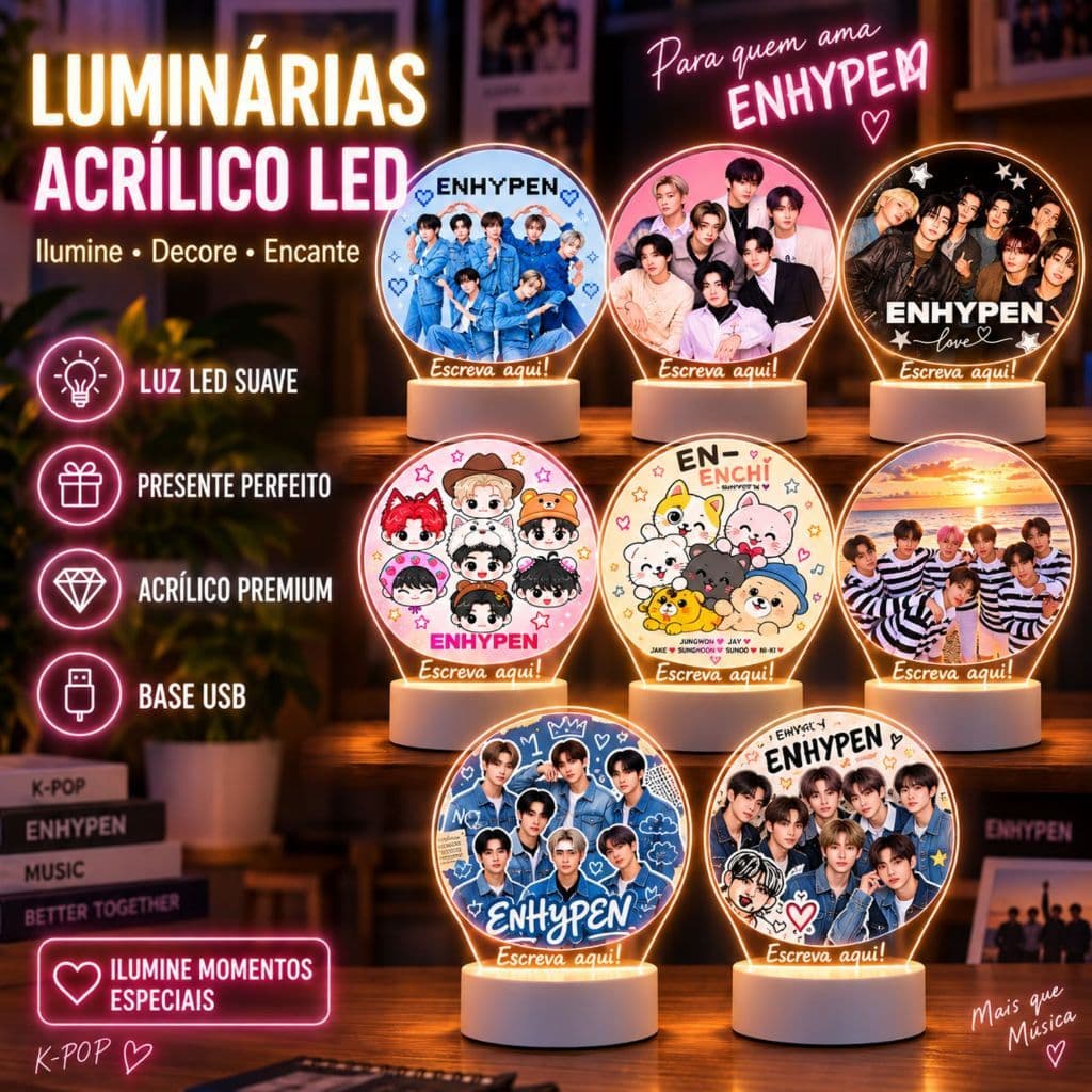 Luminária LED KPOP ENHYPEN UV 3DColorida Abajur Decoração Presente Criativo Aniversário Fã K-pop Engene