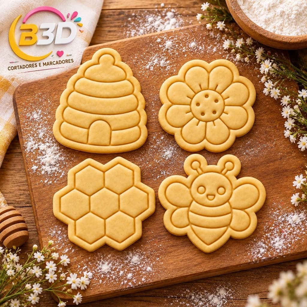 Cortador e Marcador Abelhinha  - Marcador Pasta Americana Biscuit Cookie Massinha de Modelar
