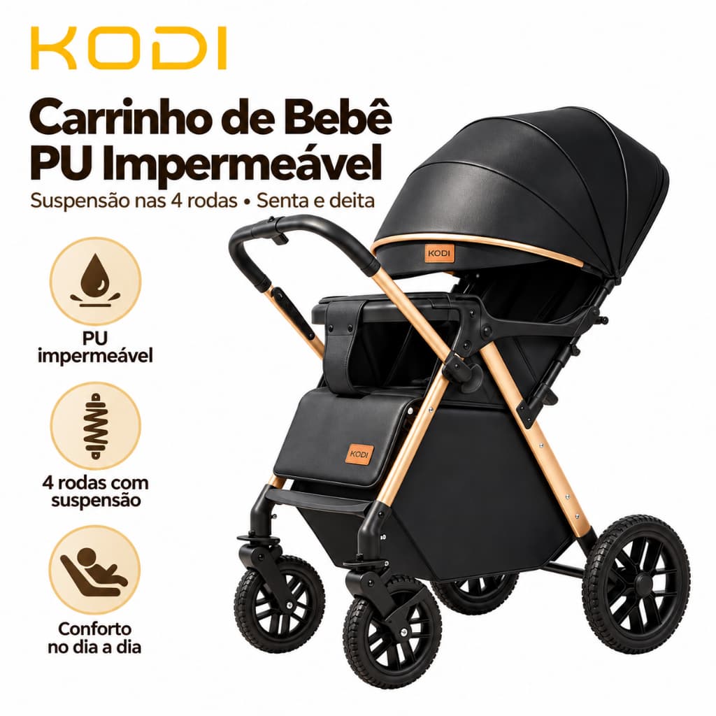 Carrinho de Bebê 2 em 1 Reversível Dobrável Confortável para Recém-Nascido Passeio Infantil Até 15kg