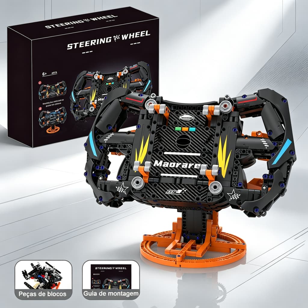 Blocos de Montar Volante Carro Simulador F1 Corrida 360° Suporte Celular Presente Gamer Colecionador 904/935 Peças