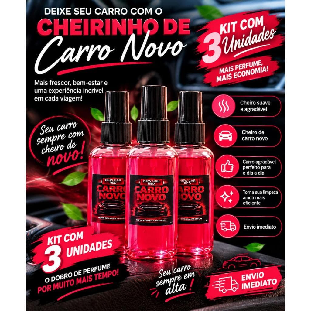 Kit 3 Aromatizante Cheirinho De Carro Novo 60ml - Escolha Seu Kit (1, 2 ou 3 Unidades) Nova Fragrância RED PERFEITO