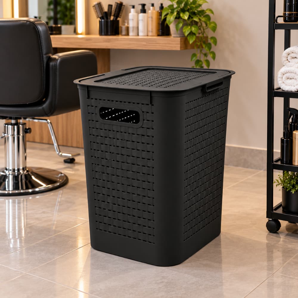 Cesto Organizador Rattan 27 Litros c/ Tampa Para Banheiro Quarto Escritório Área De Serviço