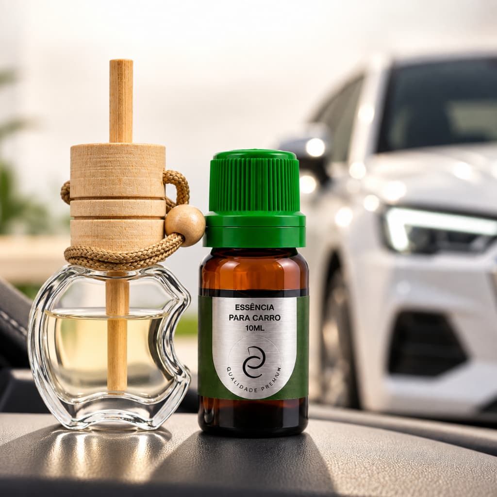 Kit Aromatizador Suporte MAÇA de Vidro + Essência para Carro 10ml Cheirinho / Várias Fragrâncias