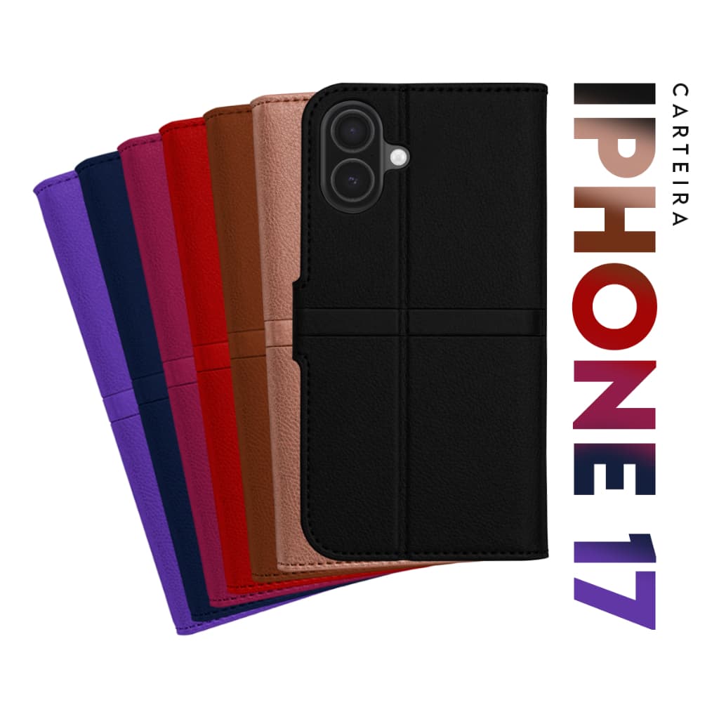 Capa Case Capinha Carteira Flip Cover Couro Sintético PRETA Para Novo Iphone 17 tela 6.3 pol - Cell in Power25