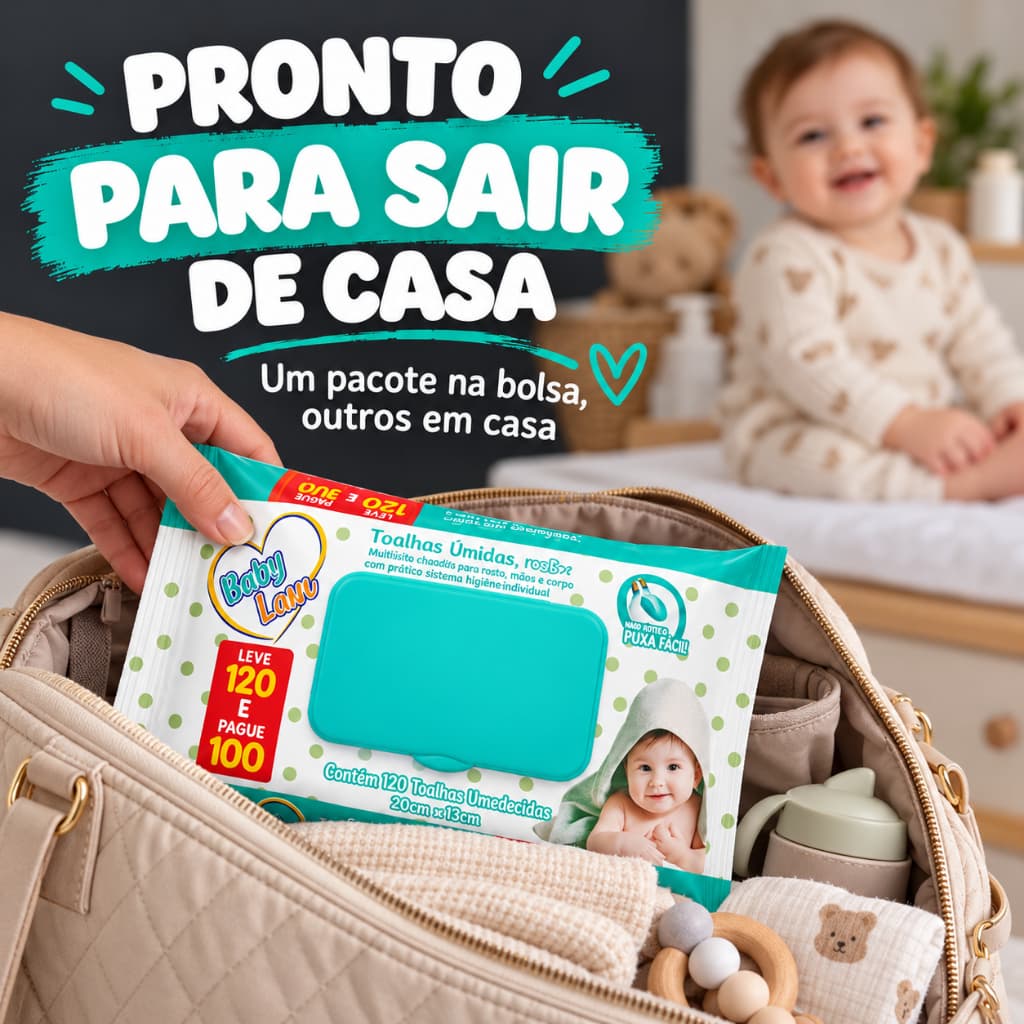 Lenço Toalhas Umedecido Higiene Infantil Baby Lenn 120 Folhas com Tampa Limpeza e Higiene Infantil