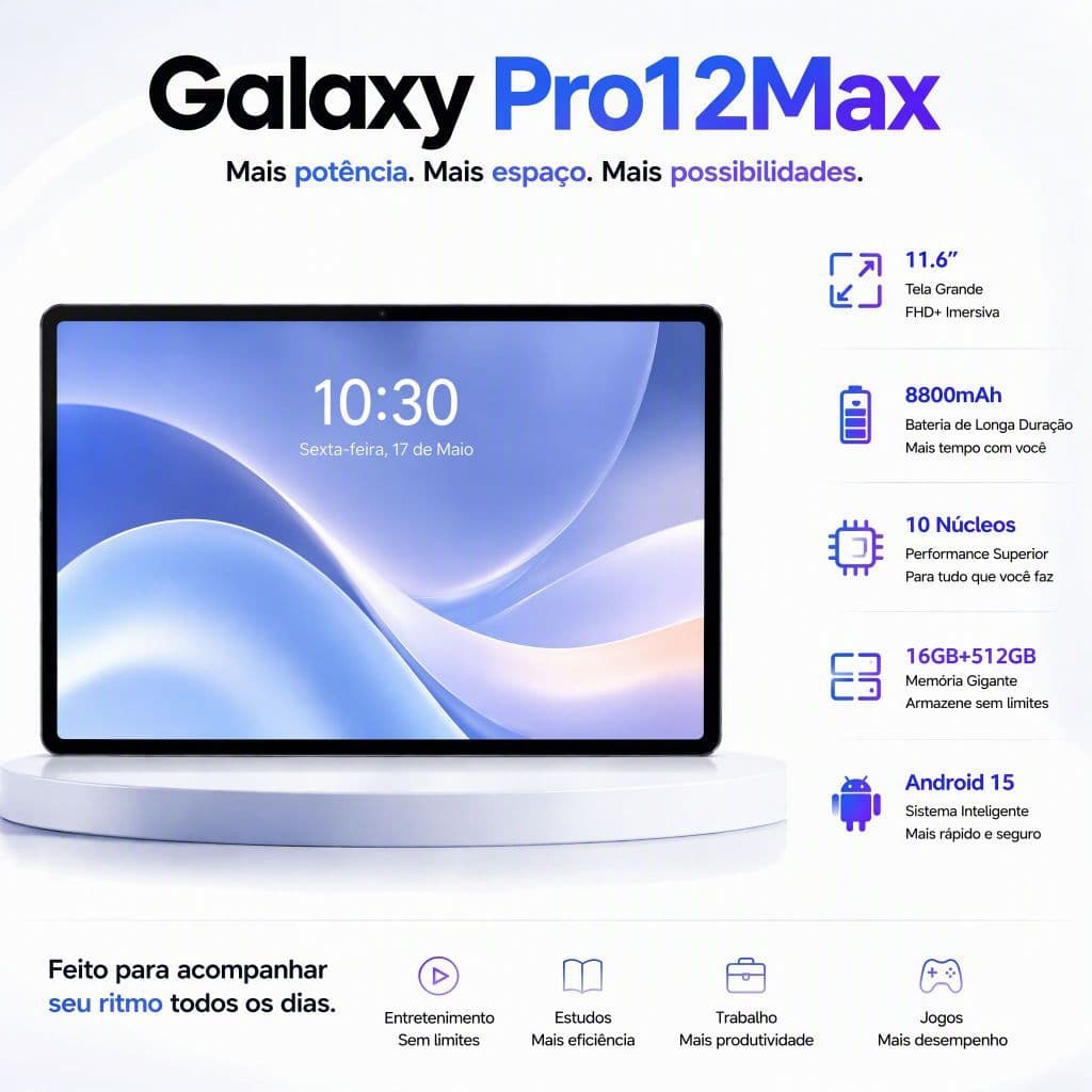 Tablet Galaxy Pro12 |16GB + 512GB | Android 15 | 11.6" HD screen | 5G | Snapdragon 888 with Free Keyboard and Mouse