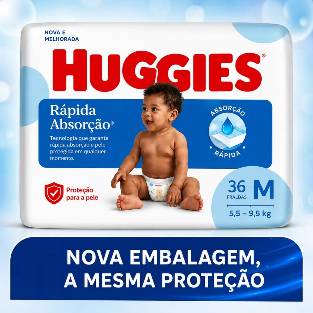 Fralda Huggies Rápida Absorção Tamanho M 36 Unds 5,5 - 10 Kg