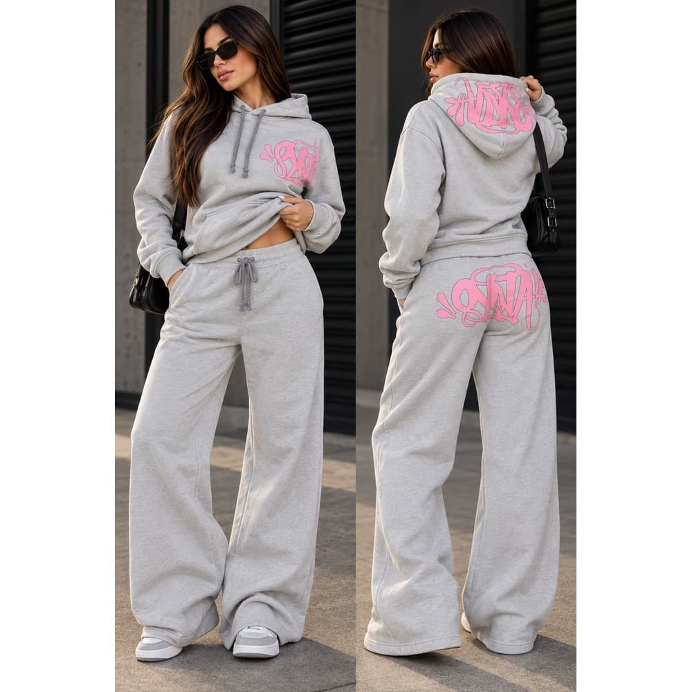 Conjunto Calça Wed Leg + Moletom Caguru Estampado Estiloso Streetwear  Y2k Lançamento Feminino e Masculino UrbanStyle
