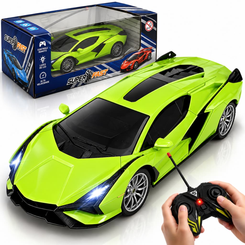 Carrinho de Controle Remoto Esportivo Pilha Farol Led Corrida Lamborghini Buggati