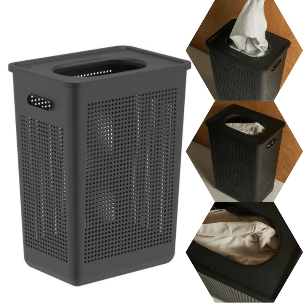 Cesto de Roupa Suja 38L com Tampa Abertura Superior Alças Organizador Retangular Compacto Lavanderia Banheiro Quarto