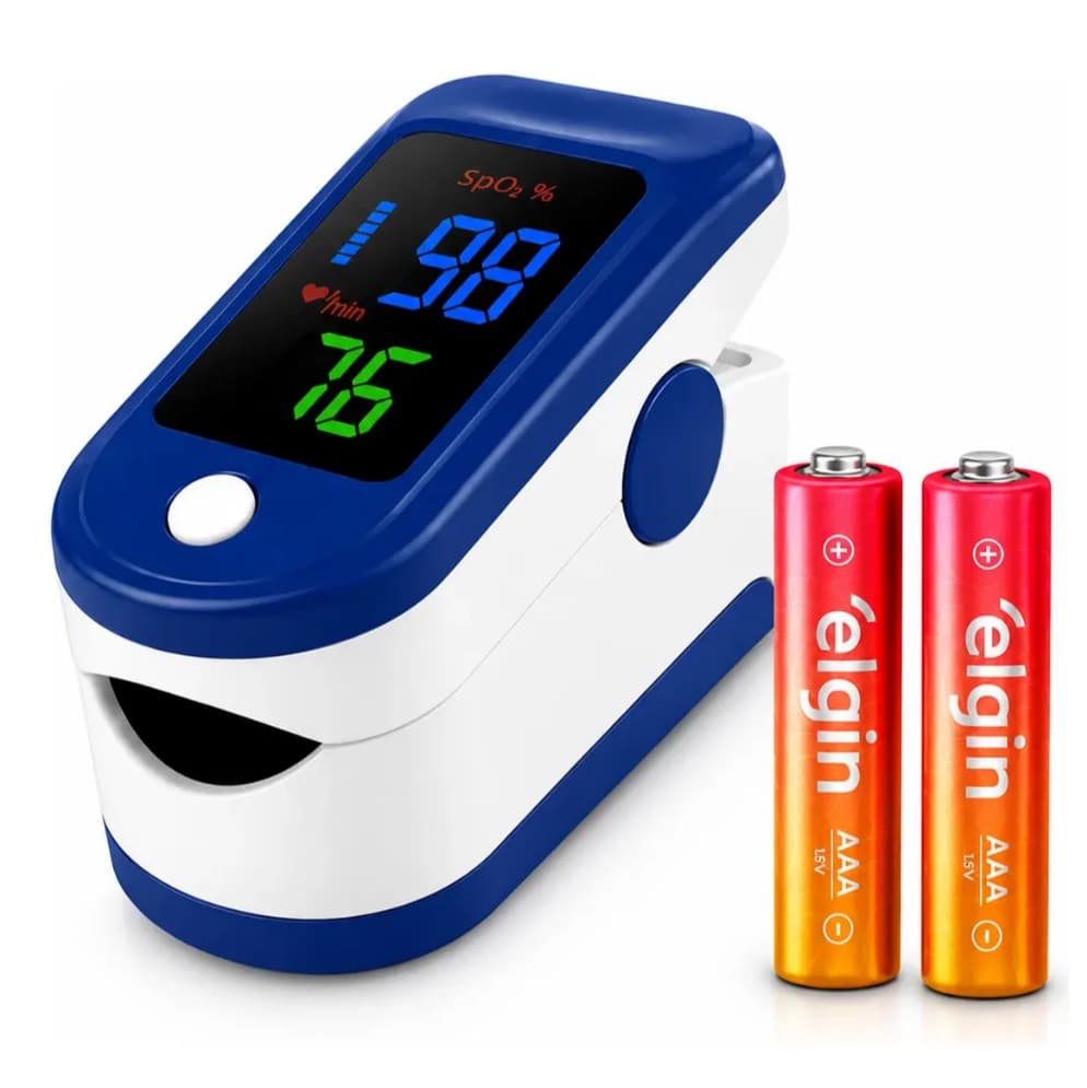 Oxímetro Digital Portátil de Dedo – Pulso - Medição SpO2 e Batimentos Cardíacos | Tela LED + Pilhas
