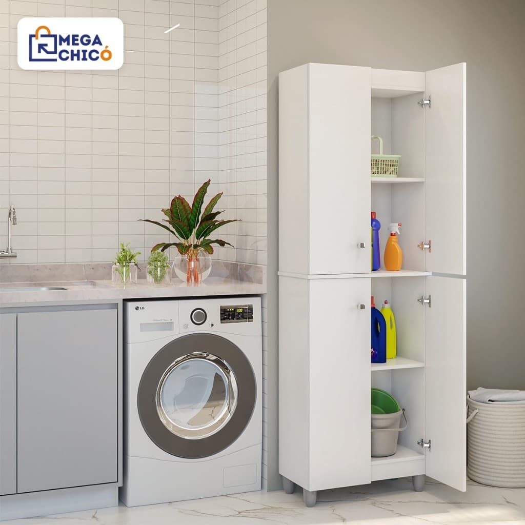 Armário Multiuso 4 Portas 184cm Parede | Suspenso ou com Pés Área de Serviço Cozinha Organizador