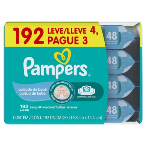 Kit Lenço Umedecido Pampers Cuidado do Bebê 48 unidades 4 pacotes - Original