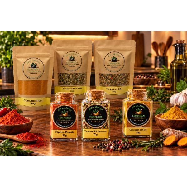 KIT TEMPEROS FIT E CÚRCUMA PURA IMPORTADA SACHES NOVA ALIANÇA