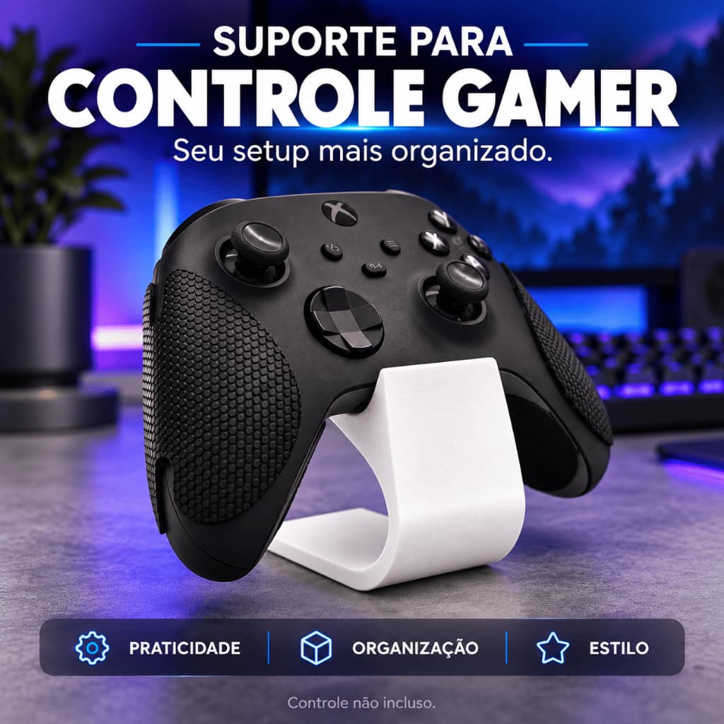 Suporte para Controle de Videogame Xbox de Mesa Porta Joystick Gamer Organizador para Setup, Base em Impressão 3D Branco