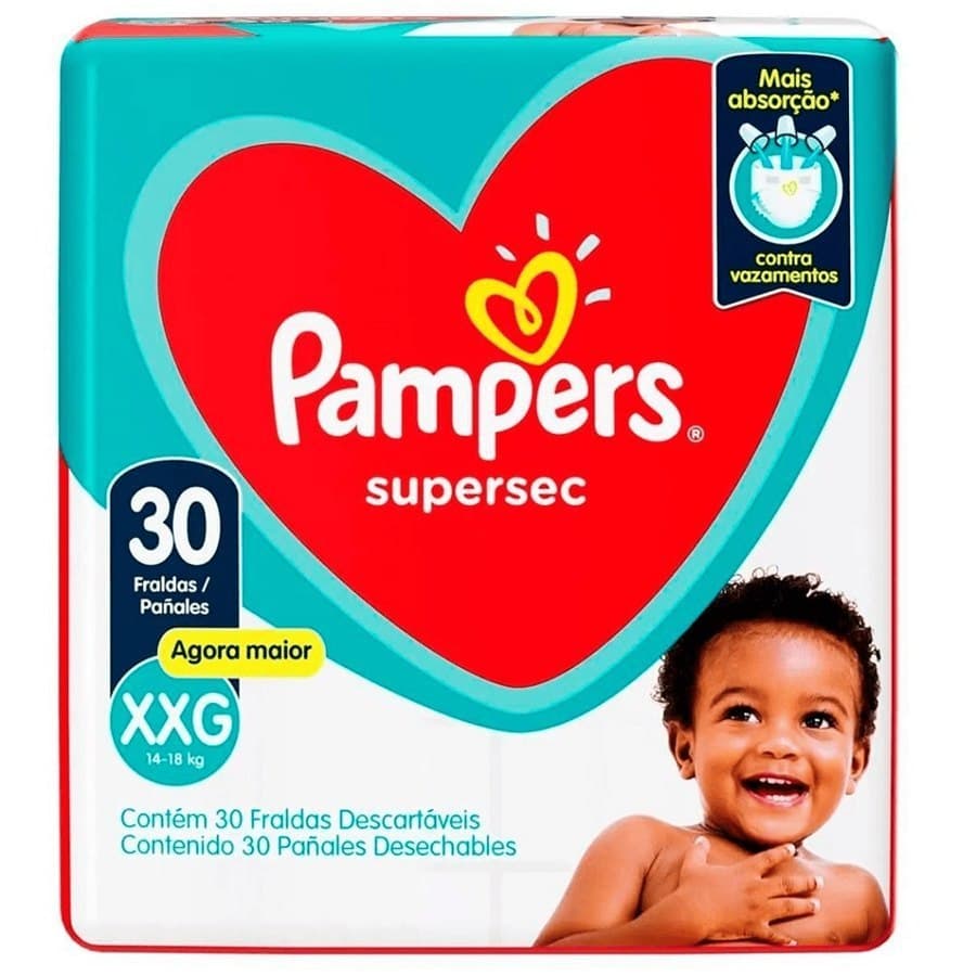 Fralda Descartável Pampers Supersequinha XXG 14 a 18kg - 30 Unidades