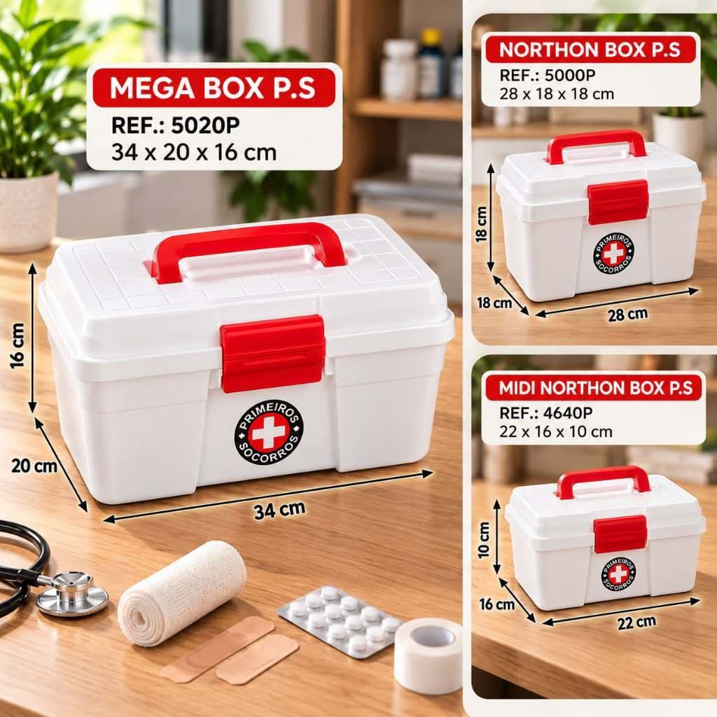 Kit Maleta Primeiros Socorros Caixa Frasqueira para Medicamentos de Plastico Guarda Remedios - VEM 03 UNIDADES