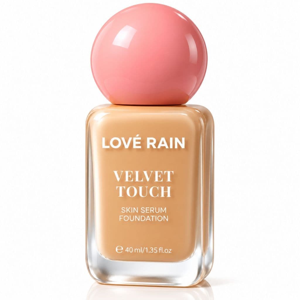 Base Líquida Facial Lové Rain Velvet Touch Skin Serum Foundation 40ml, Acabamento Natural, 6 Tons de Pele para Maquiagem